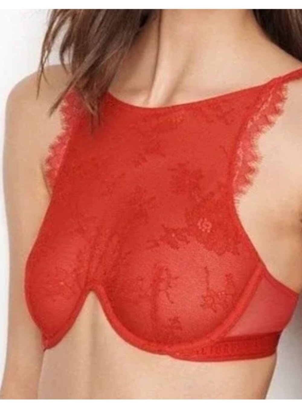 Victoria's Secret Fuchsia Lace High Neck Monowire Bra - 34C